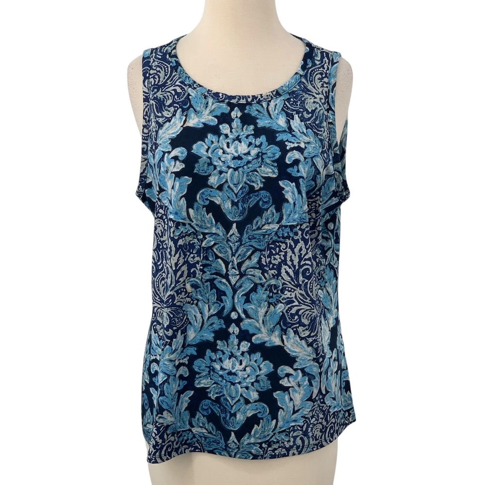 Vince Camuto Blue Floral Print Sleeveless Tank Top
